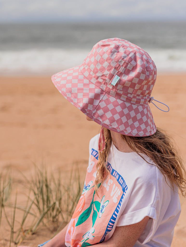 Pink Checks Broad Brim Bucket Hat - Acorn Kids Accessories