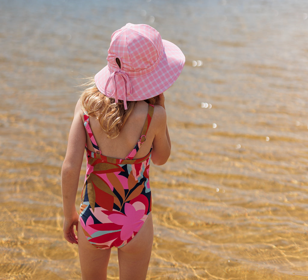 Pink Gingham Wide Brim Swim Hat - Acorn Kids Accessories