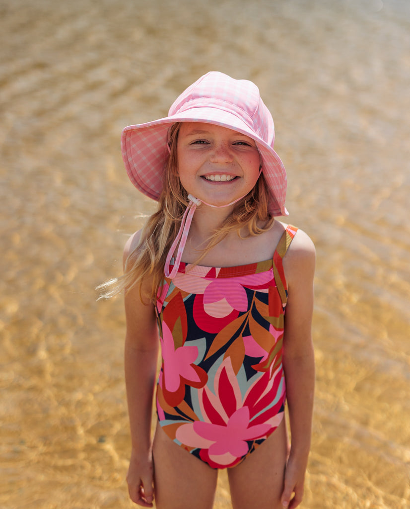 Pink Gingham Wide Brim Swim Hat - Acorn Kids Accessories