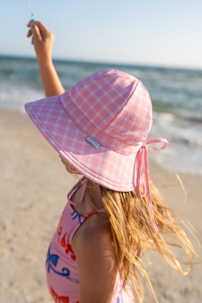 Pink Gingham Wide Brim Swim Hat - Acorn Kids Accessories