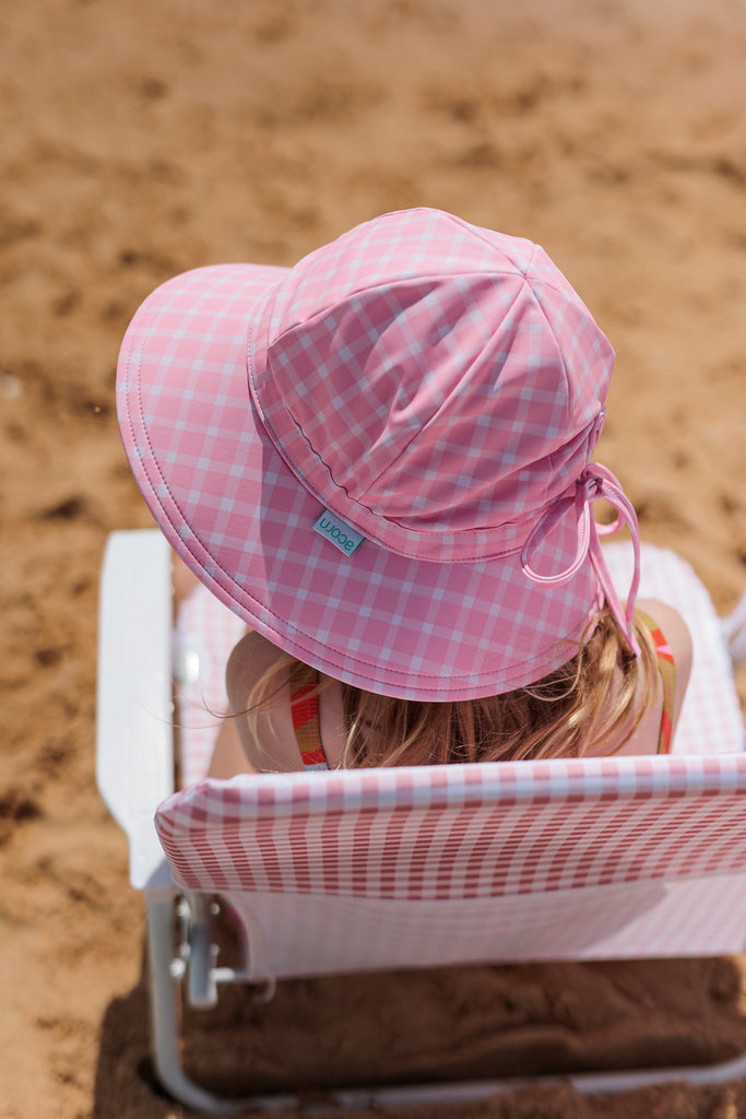 Pink Gingham Wide Brim Swim Hat - Acorn Kids Accessories